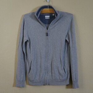 Esprit Men's Cotton Cashmere Full Zip Heather Grey Jacket S Stripe Contrast